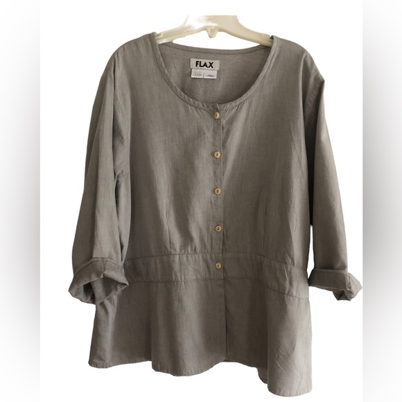 Flax button front top with peblum - Picture 1 of 6